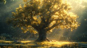 Golden Sunlight Through The Tree